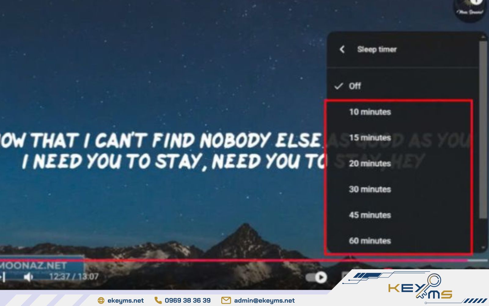 Tùy chọn thời gian mà bạn muốn hẹn giờ trên Youtube