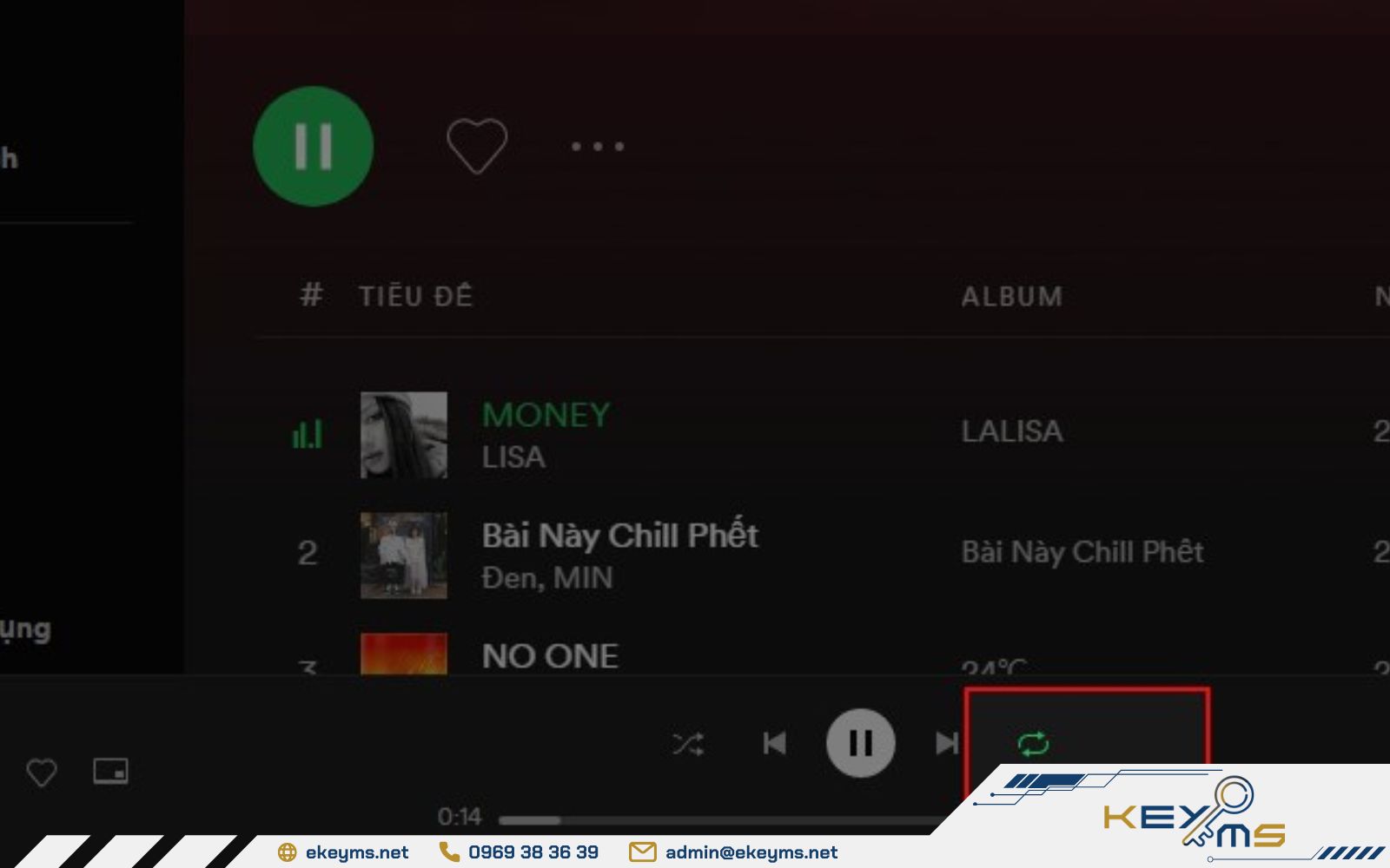 Cách lặp lại một bài hát trên Spotify trên giao diện website