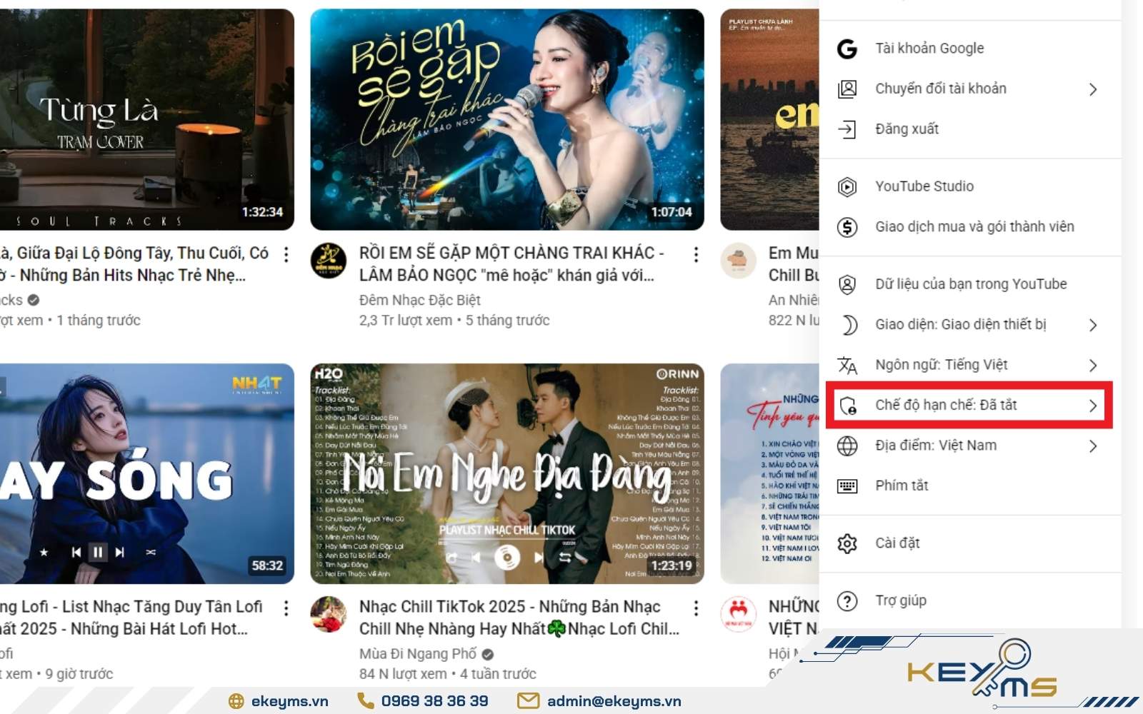 Tắt chế độ hạn chế trên YouTube nhằm kiểm soát nội dung xem video