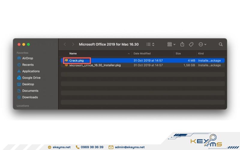 Chọn chạy file Cr@ck.pkg để kích hoạt