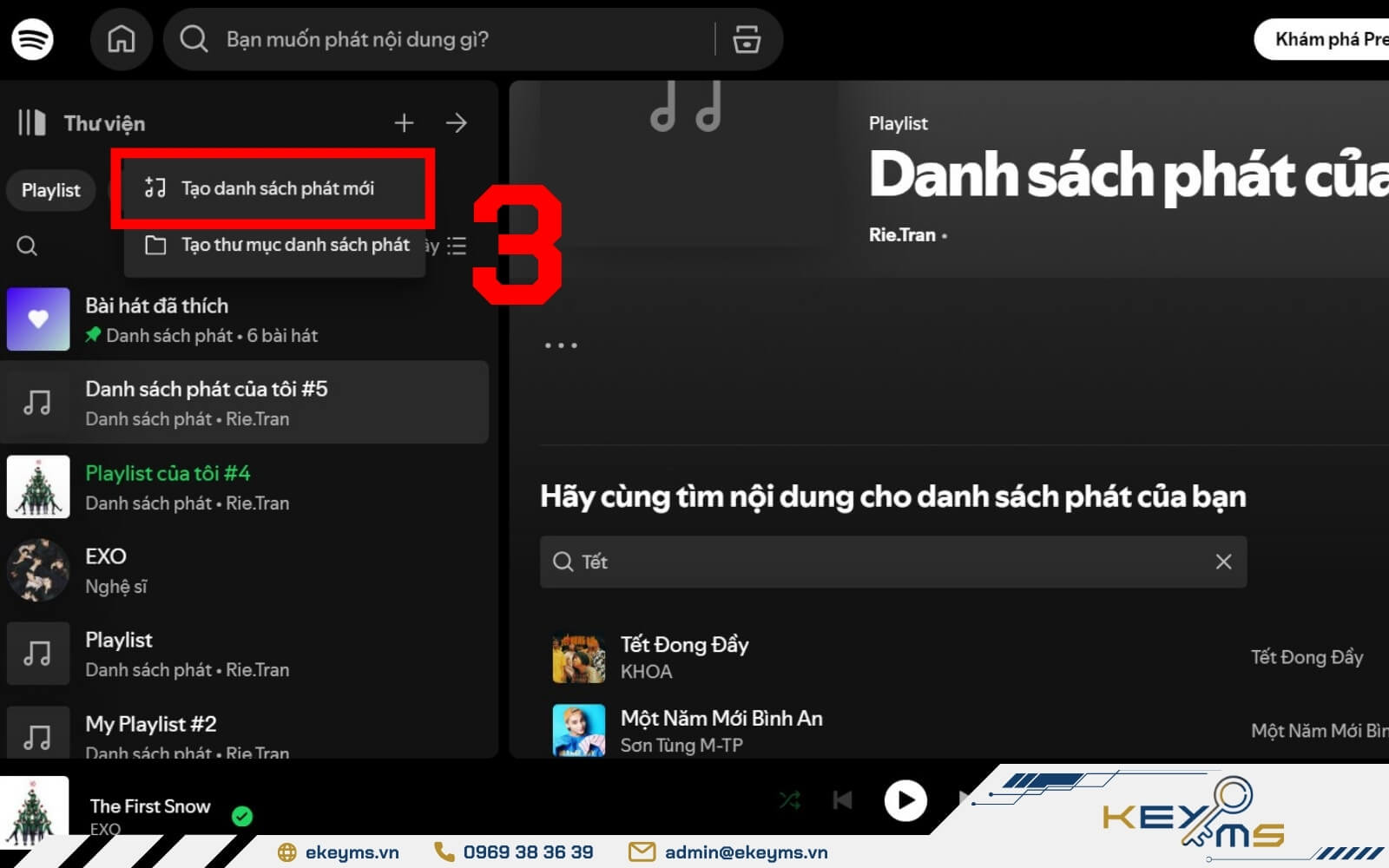 Tùy chọn "Tạo danh sách phát mới" trên Spotify