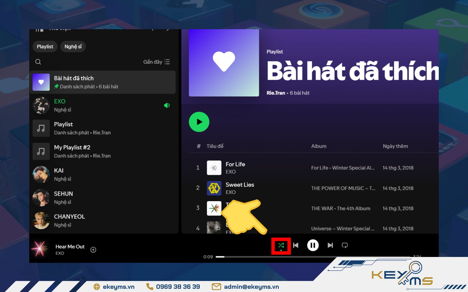 Chọn biểu tượng trộn bài (shuffle) trên Spotify