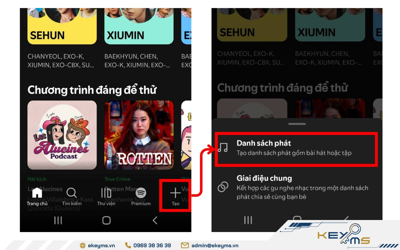 Nhấn dấu cộng để tạo playlist trên Spotify