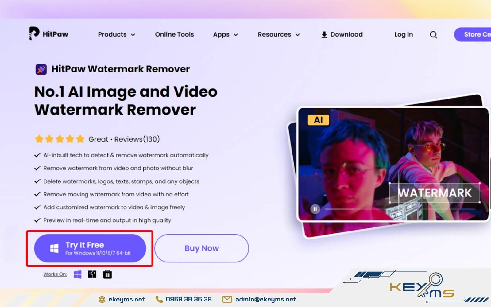 Tải phần mềm HitPaw Watermark Remover về máy tính, sau đó nhấn vào nút 'Try it Free' để xóa chữ trong video bằng CapCut