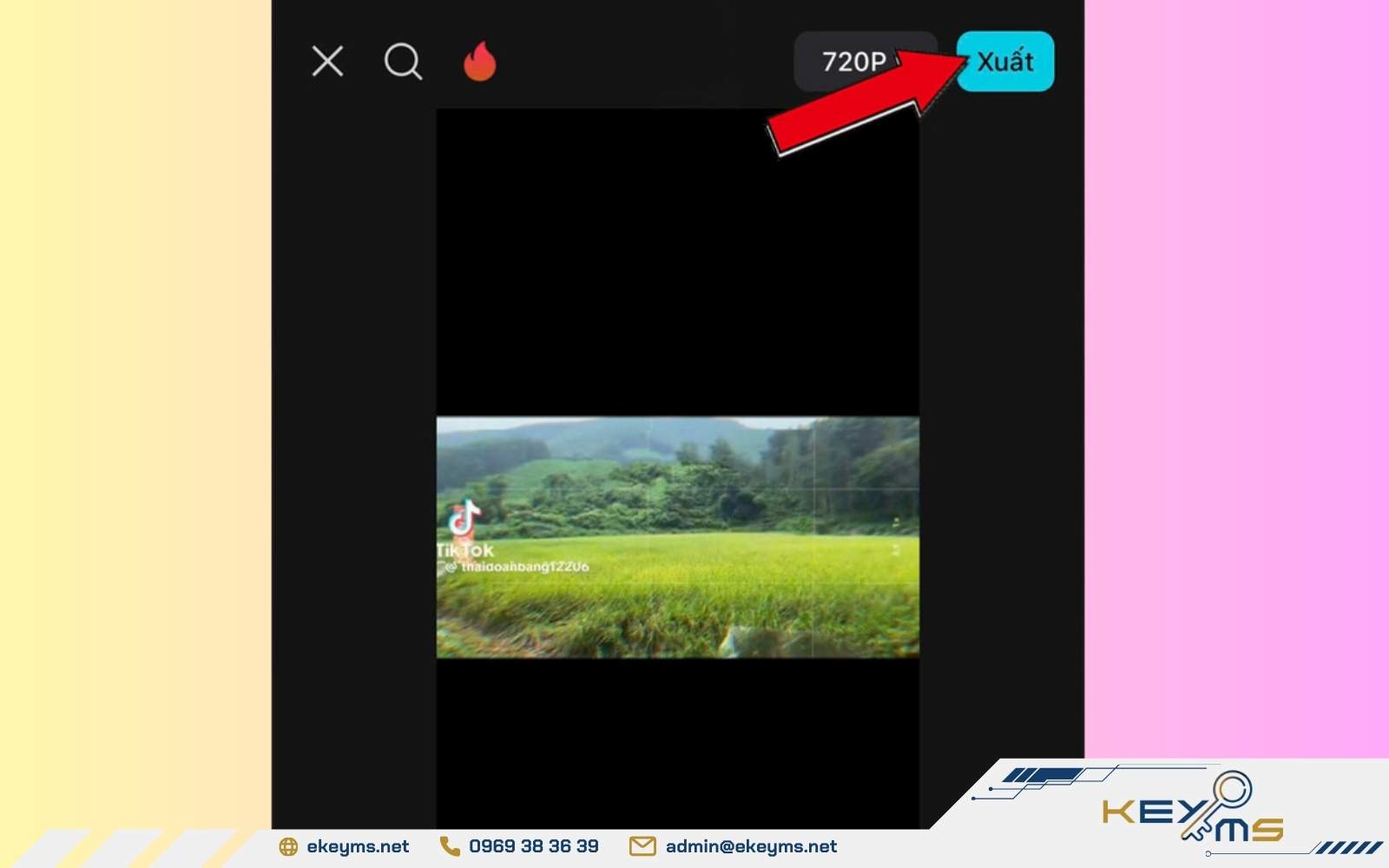 Chọn độ phân giải phù hợp cho video, sau đó nhấn 'Xuất' để lưu clip sau khi thực hiện cách xóa chữ trong video trên CapCut PC