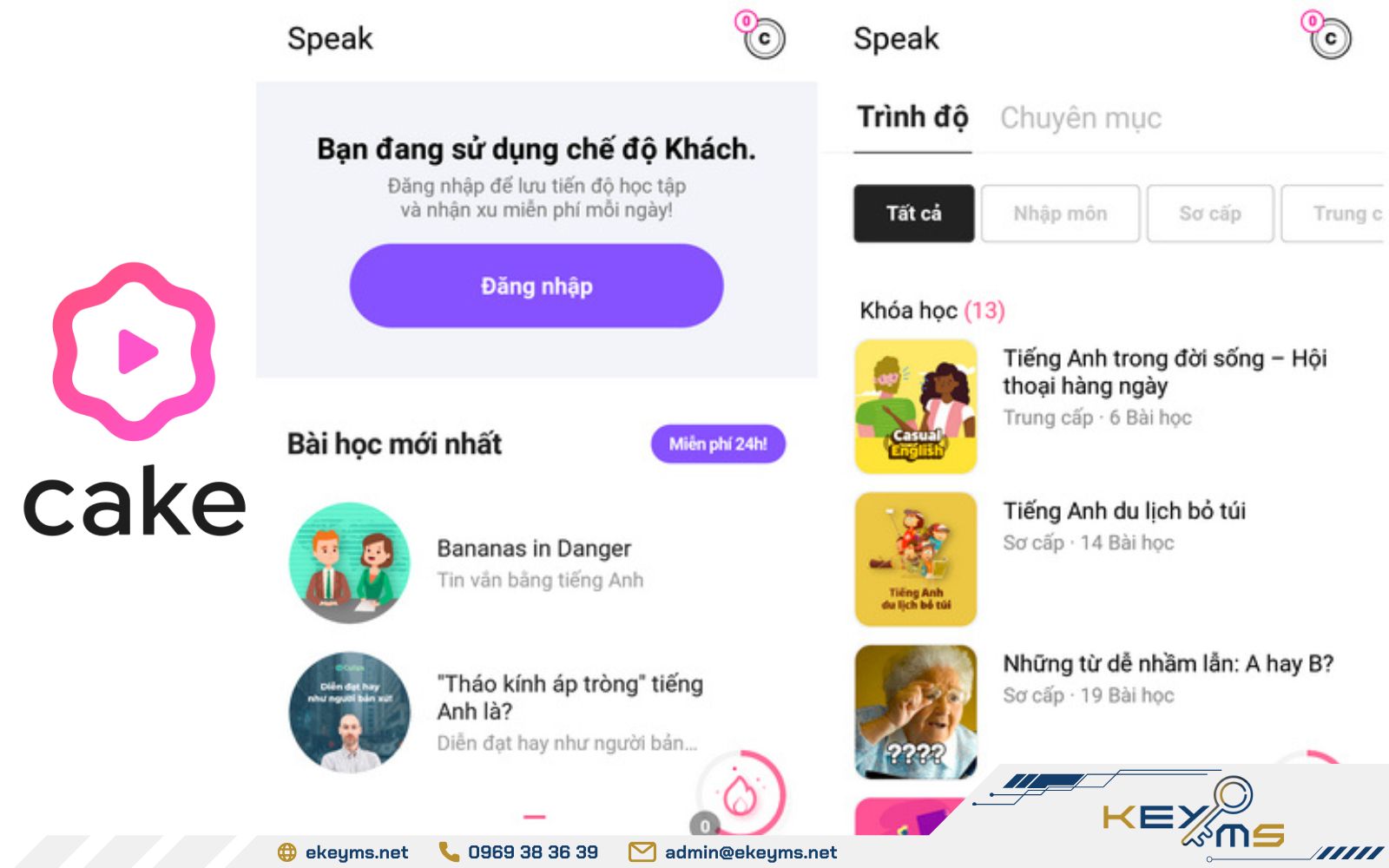 Ứng dụng Cake hỗ trợ luyện nghe tiếng Anh bằng các bài học dạng video ngắn