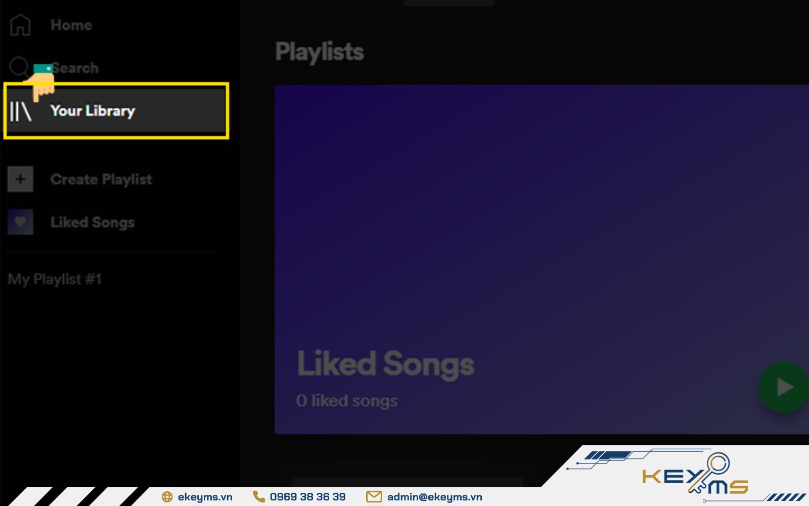 Chọn Your Library để thực hiện cách đăng tệp cục bộ vào danh sách phát Spotify