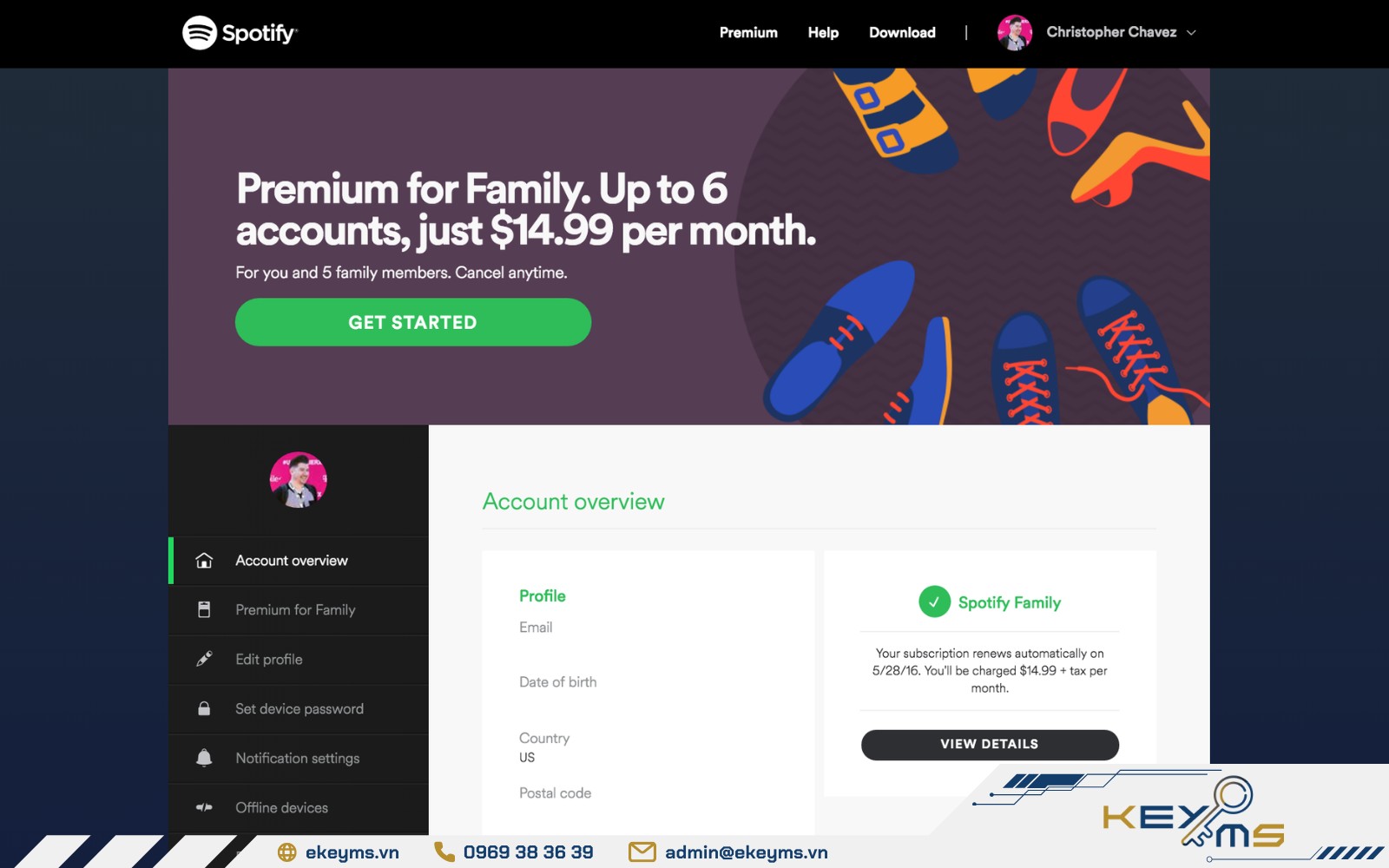 Cách đăng ký gói Spotify gia đình trên website chính chủ