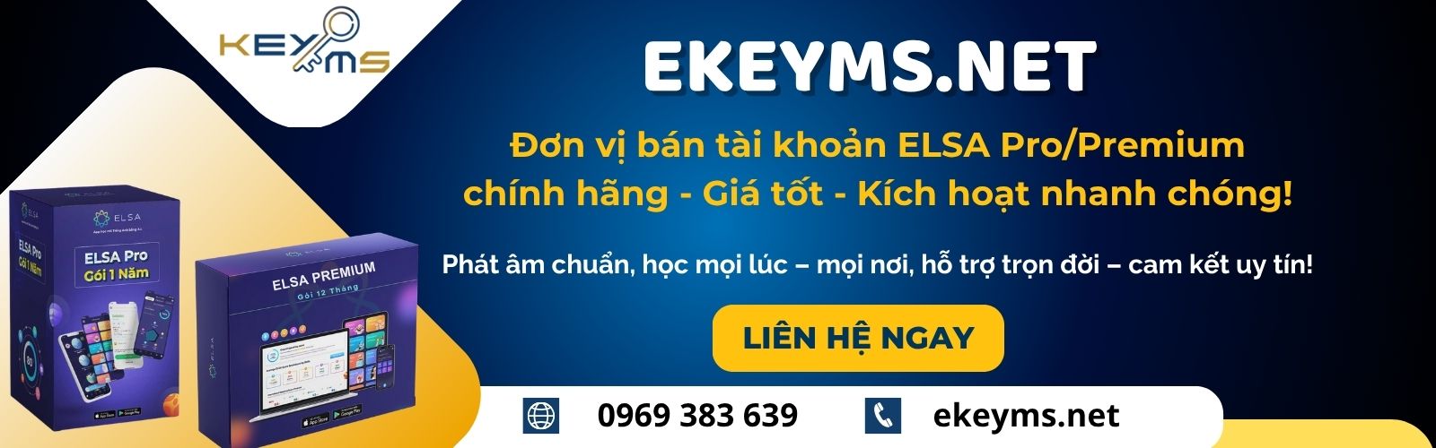 Liên hệ mua tài khoản ELSA Pro và Premium tại Ekeyms