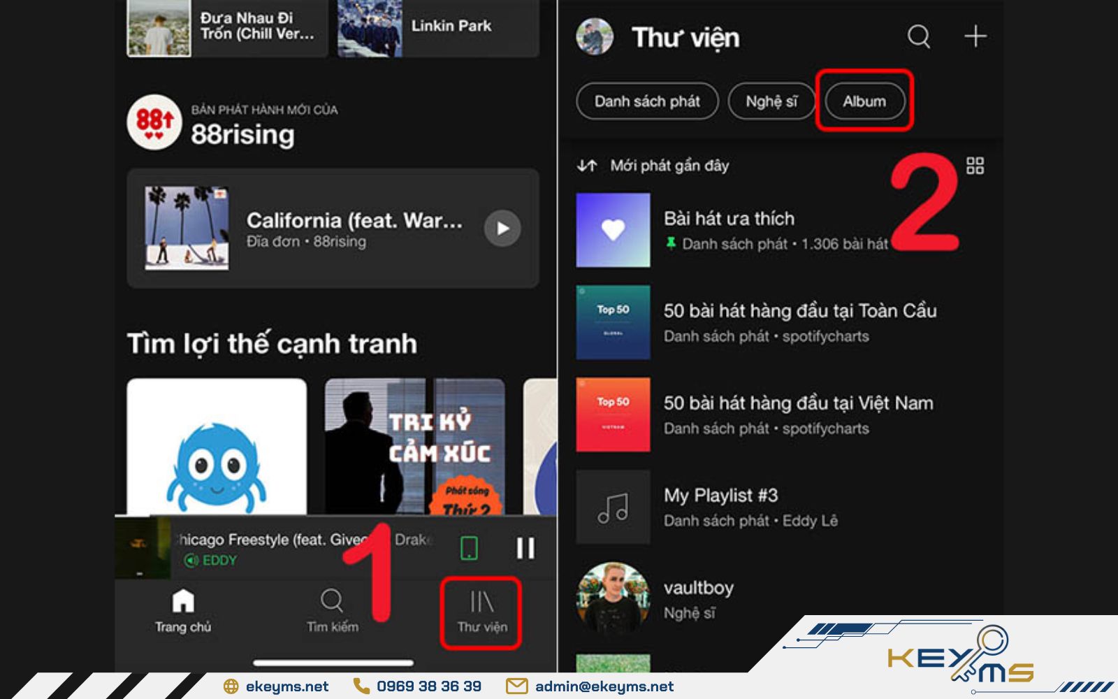Mở “Thư viện” sau đó chọn những bài hát muốn tải xuống