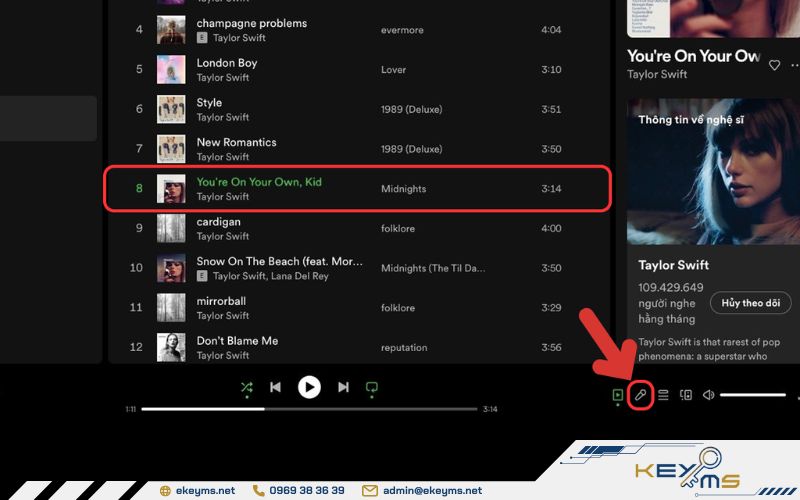 Cách xem lời bài hát trên spotify trên TV cũng giống như trên máy tính