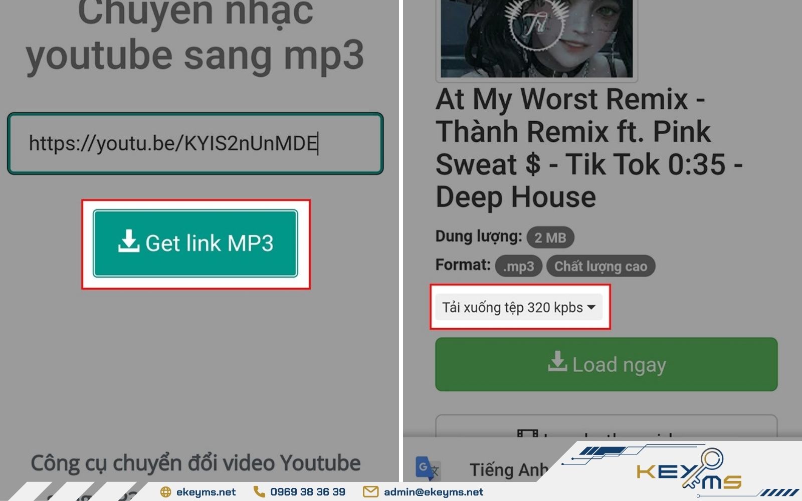 Dán link bạn cần chuyển nhạc Youtube sang CapCut vào x2convert.com sau đó tải xuống