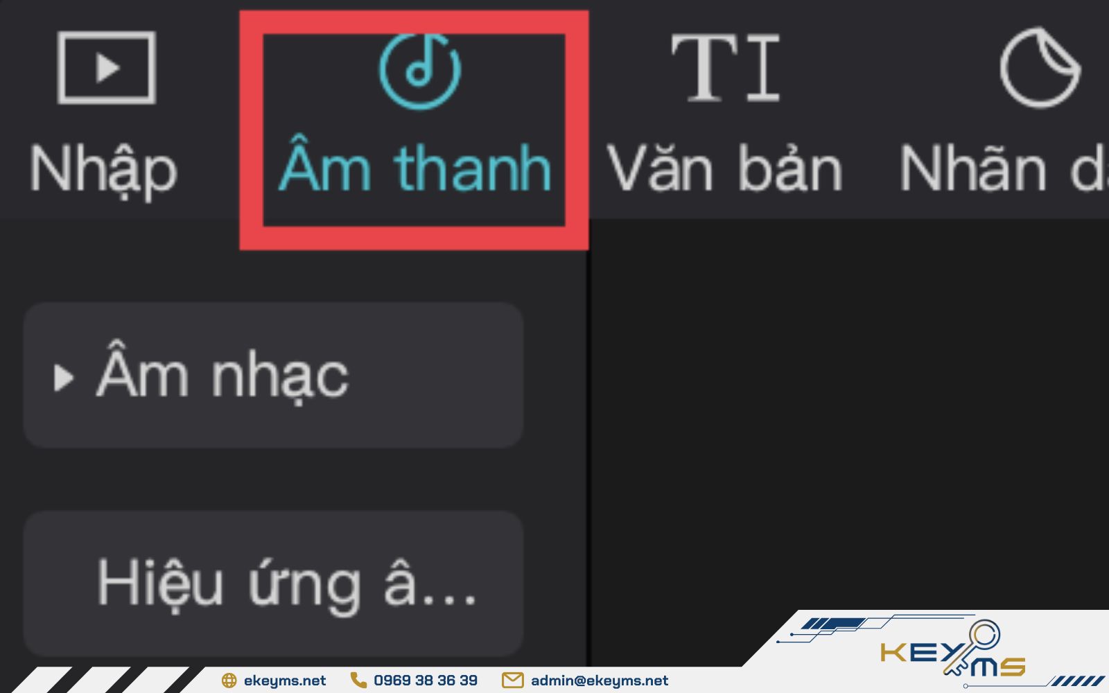 Ngay góc cuối màn hình, chọn mục Âm thanh