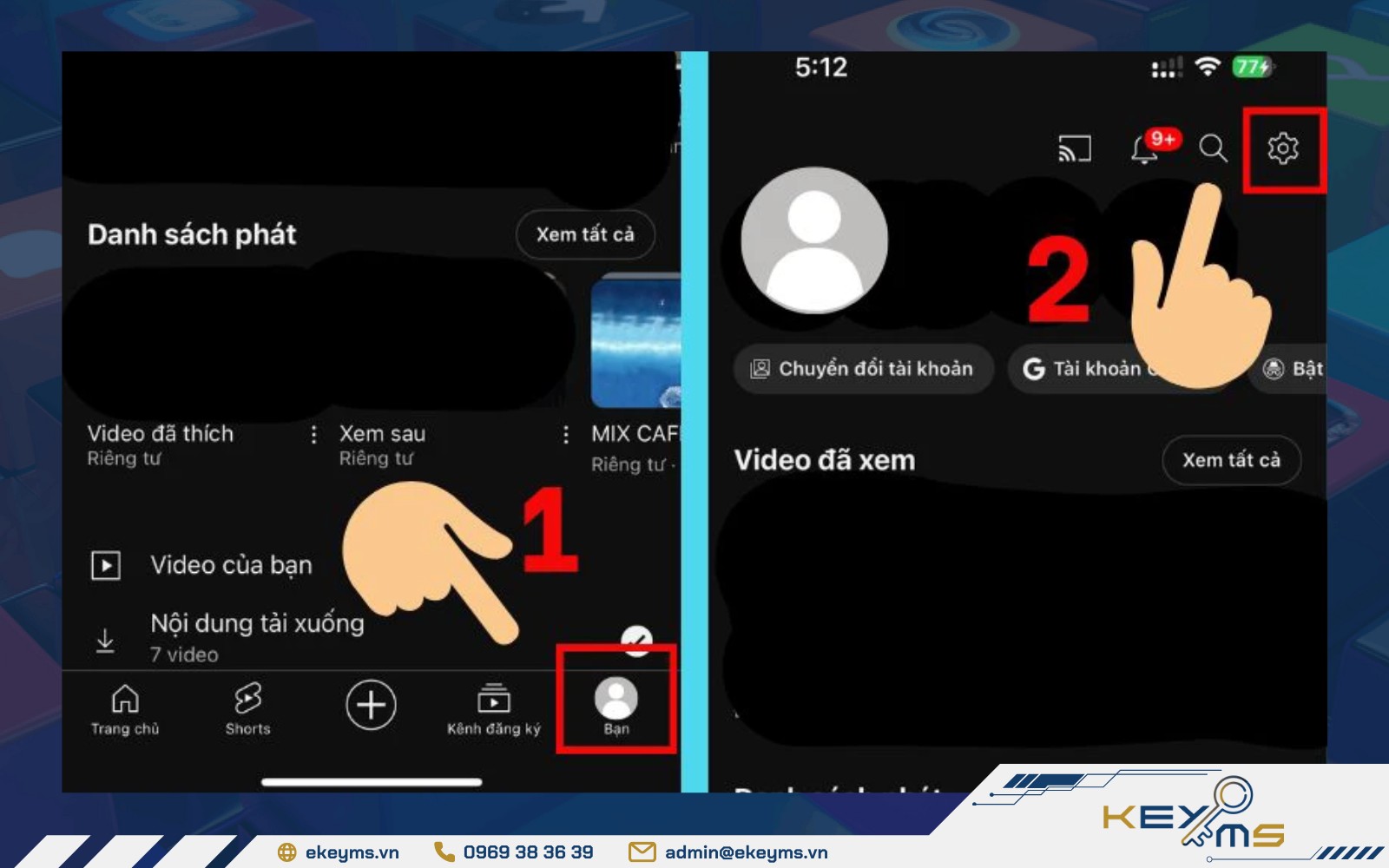 Mở YouTube, chọn Avatar rồi vào Cài đặt