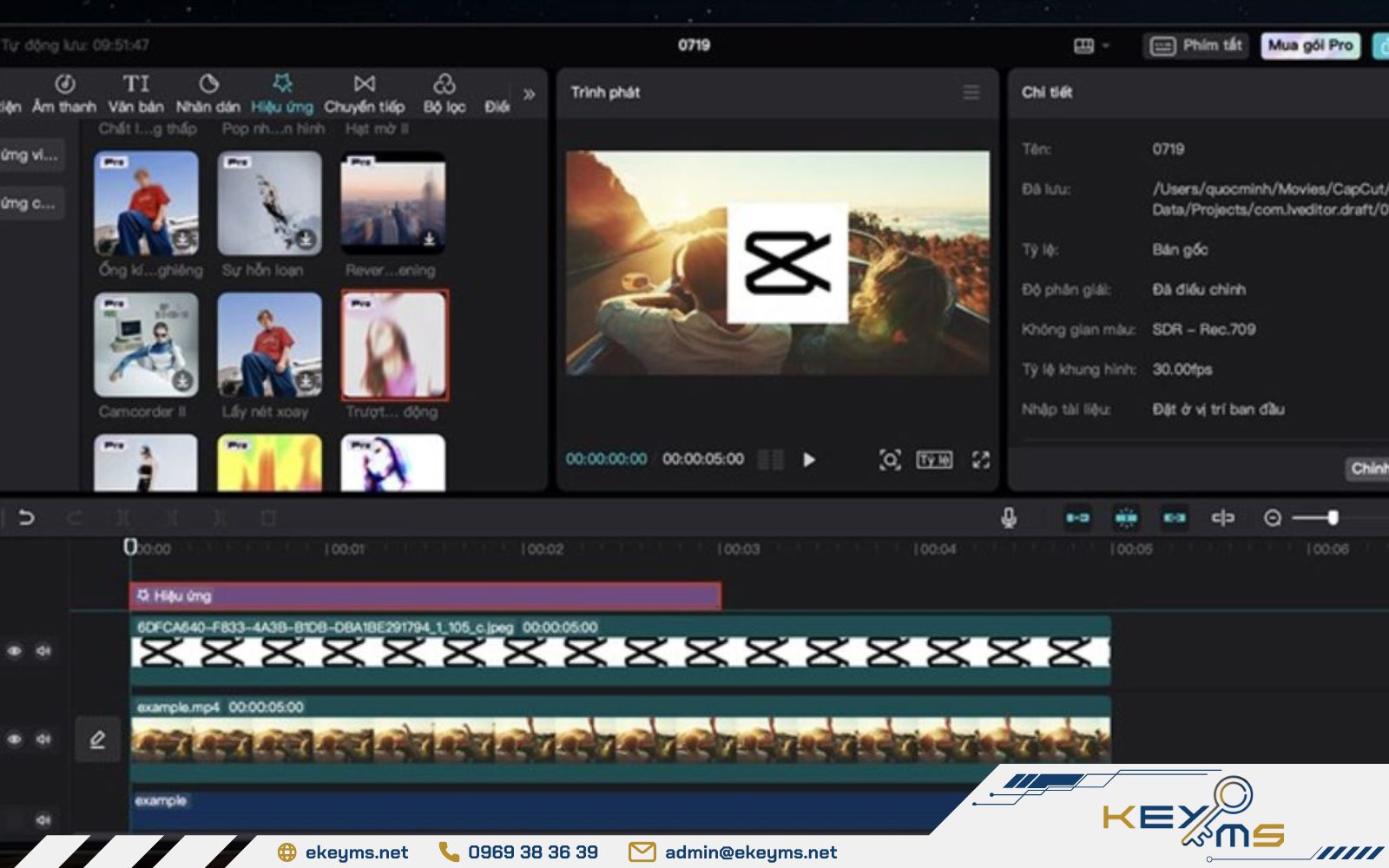 Tìm hiệu ứng phù hợp và thêm vào video