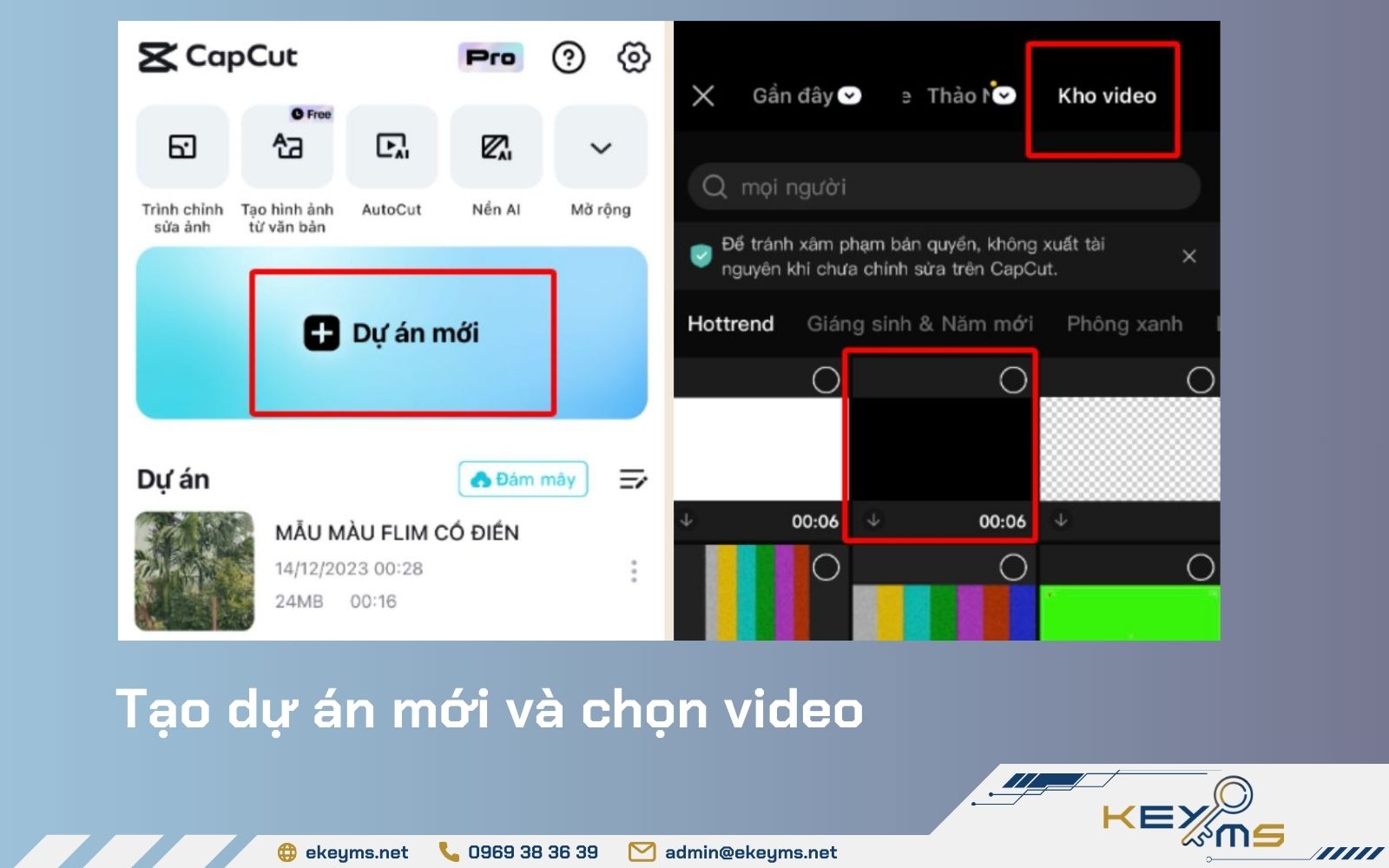 Đăng nhập CapCut và tùy chọn tạo dự án mới, tải lên video đầu tiên