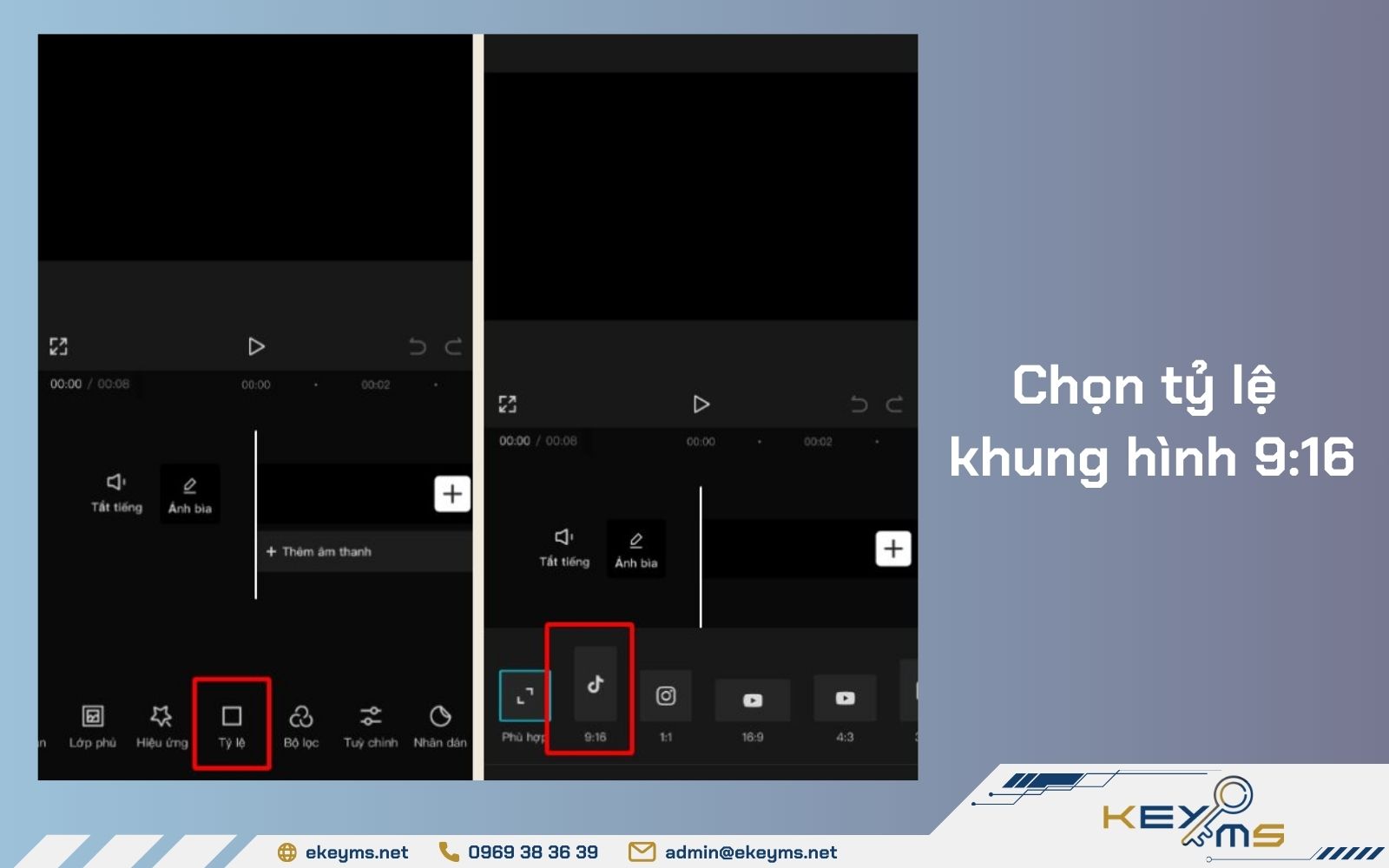 Tùy chọn tỷ lệ khung hình 9:16 để chèn đủ 4 video