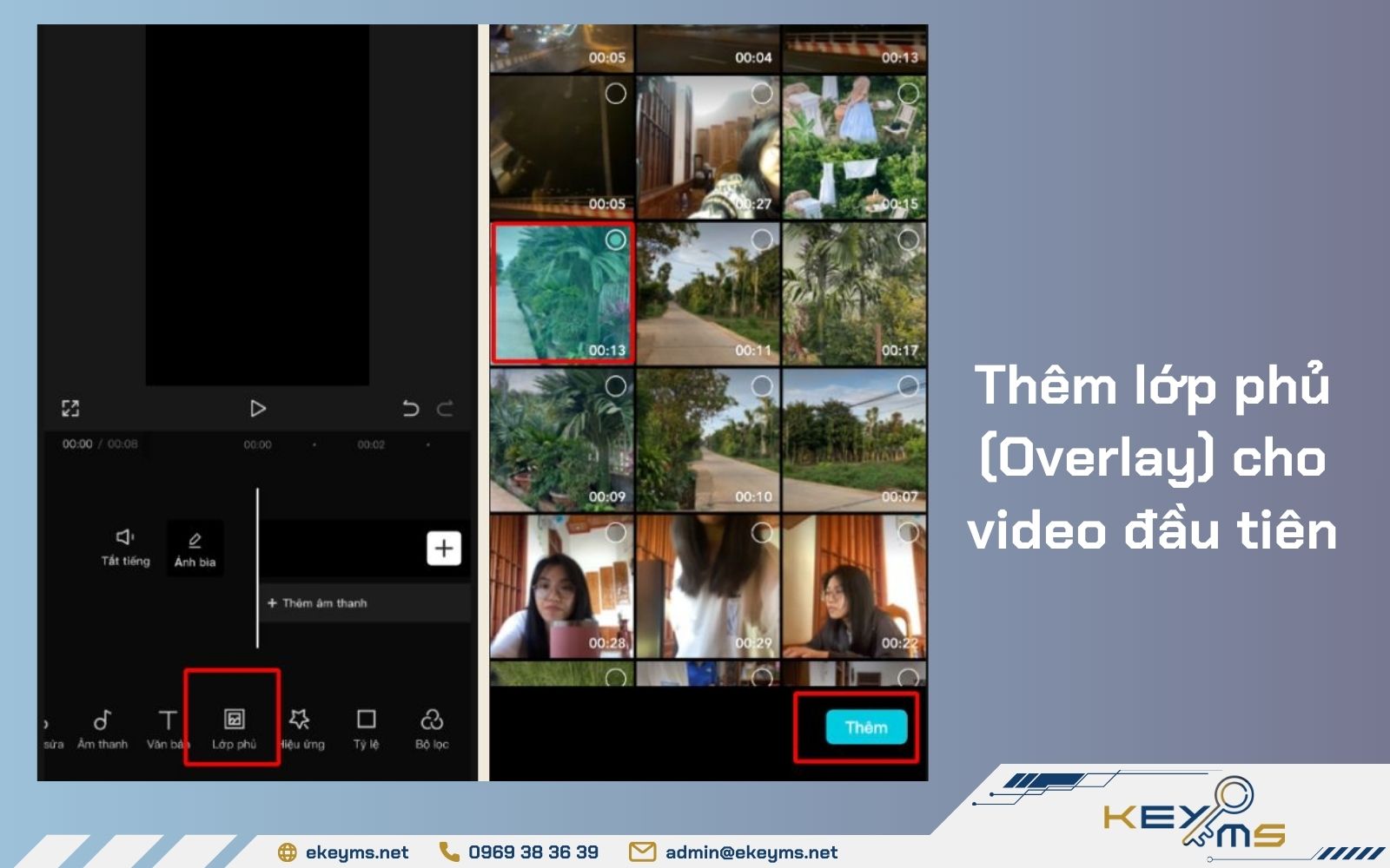 Tùy chọn thêm lớp phù cho video đầu tiên