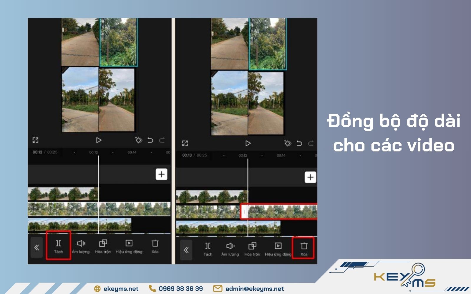 Tùy chọn tính năng Tách và Xóa để đồng bộ độ dài cho video
