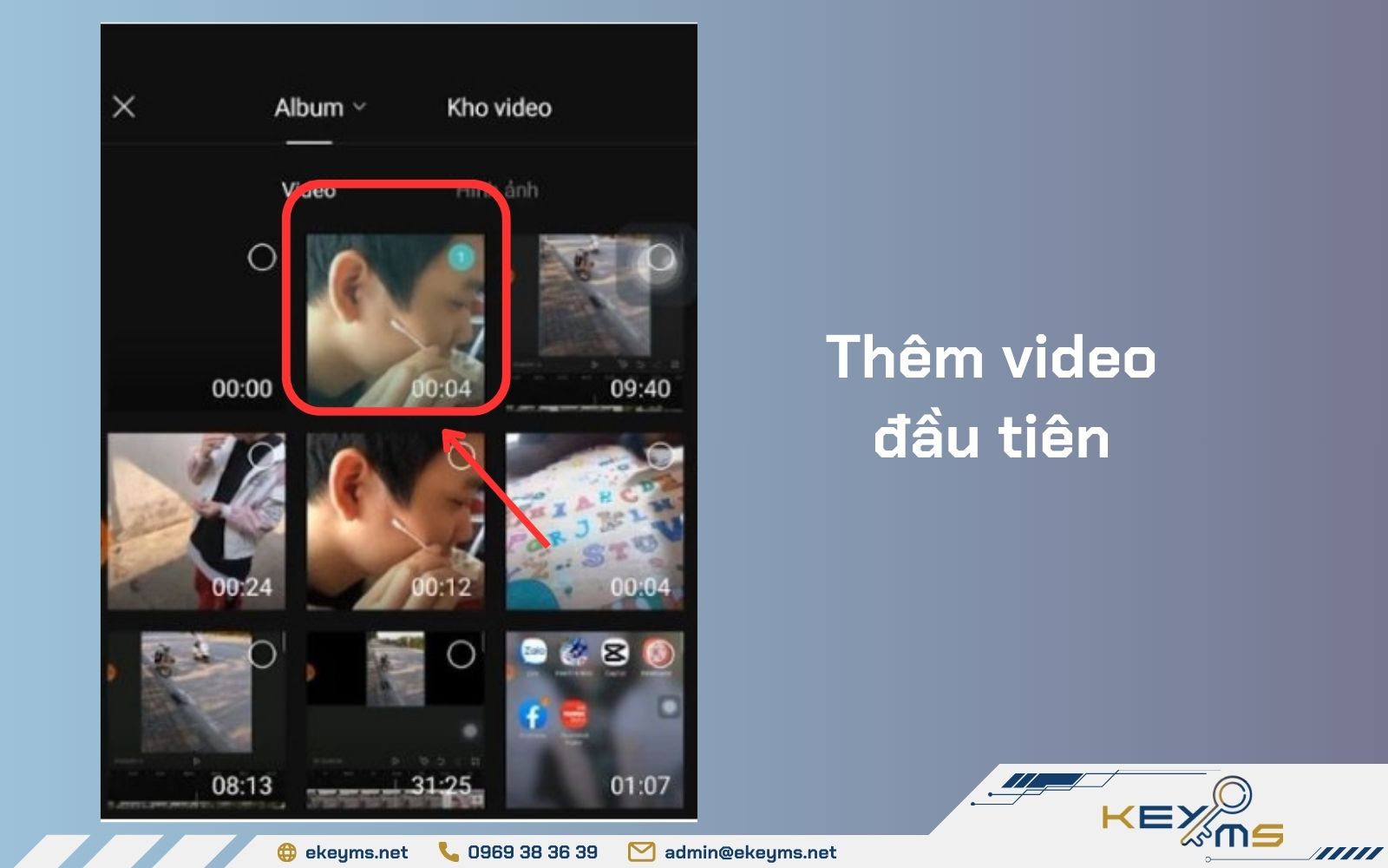 Chọn video thứ nhất và tỷ lệ khung phù hợp