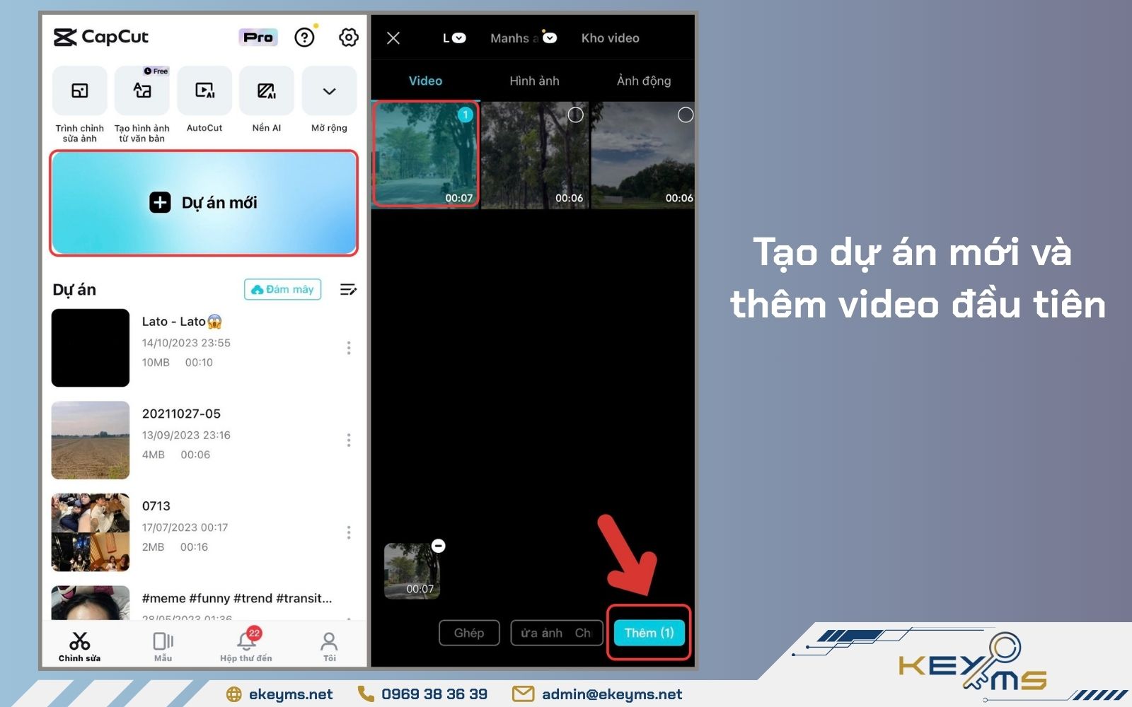 Bước 1 + 2 của cách ghép nhiều video thành 1 trên CapCut
