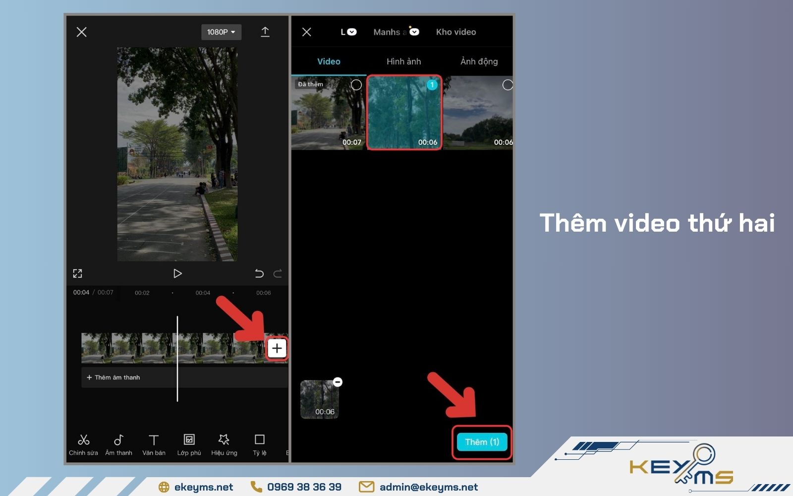 Chọn video bạn cần ghép nối tiếp trên CapCut