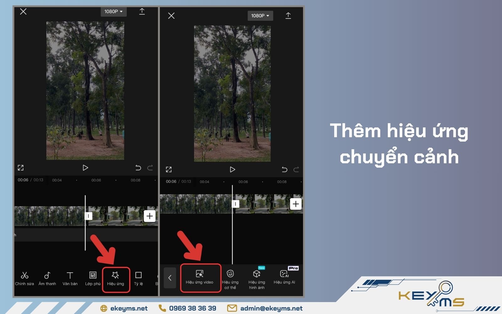 Tùy chọn hiệu ứng chuyển cảnh sau khi thực hiện cách ghép video trên CapCut