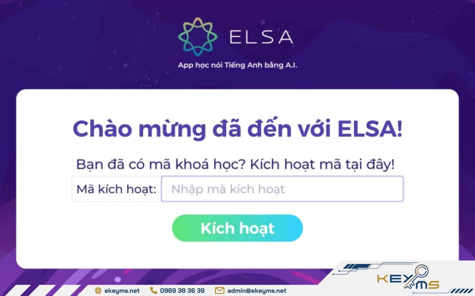 Nhập mã kích hoạt ELSA Speak