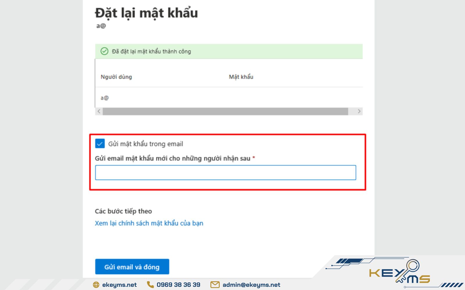 Lấy mật khẩu mới và thực hiện đăng nhập lại Bước 3: Đăng nhập lại sau khi đã đổi mật khẩu
