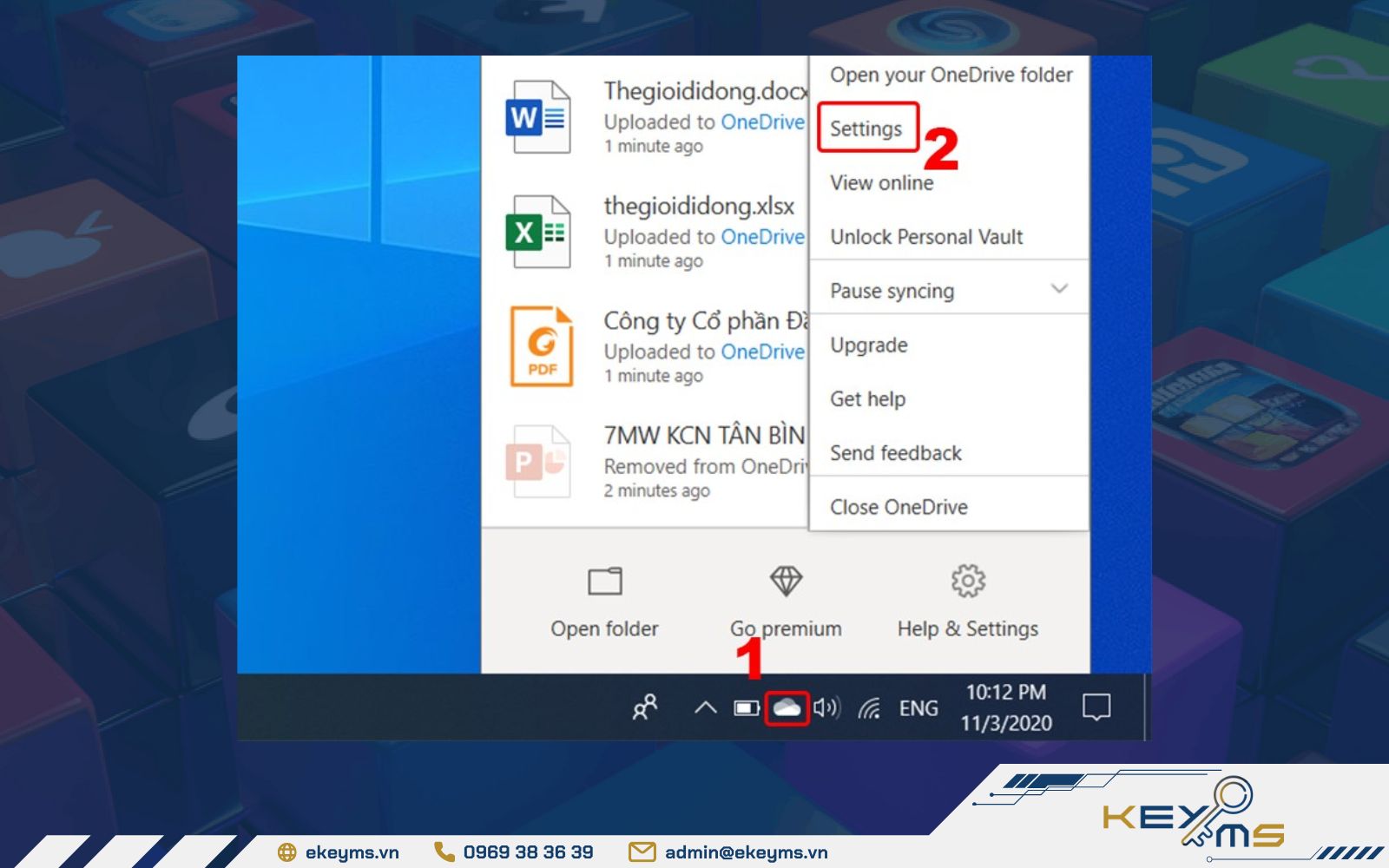 hướng dẫn đồng bộ OneDrive Cài đặt (Settings)