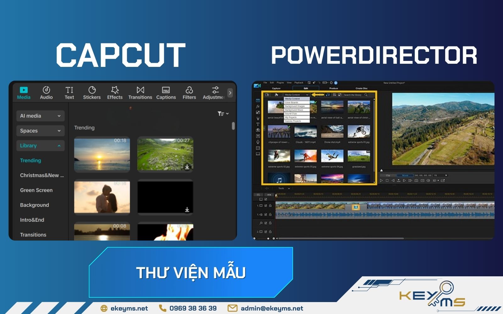 So sánh CapCut và PowerDirector về thư viện mẫu