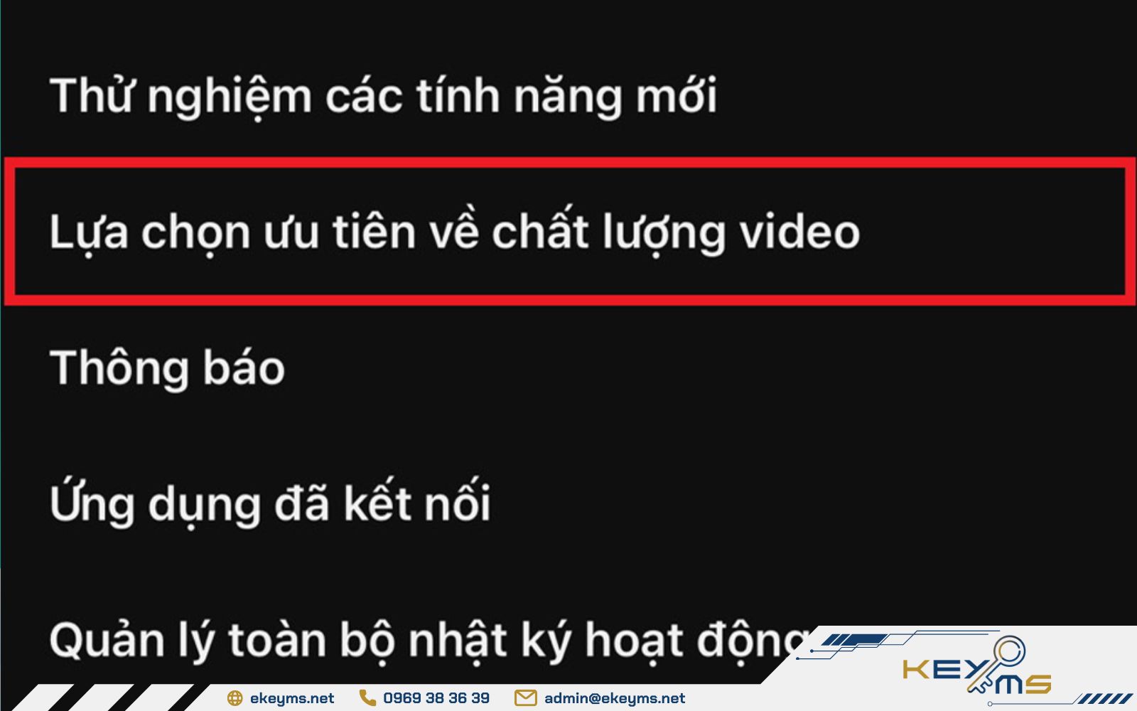 Chọn phần lựa chọn ưu tiên chất lượng video