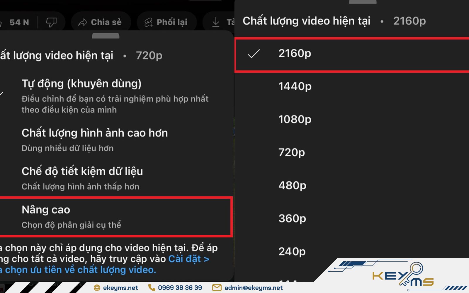 Chọn chất lượng 4K để trải nghiệm video chất lượng cao trên Youtube