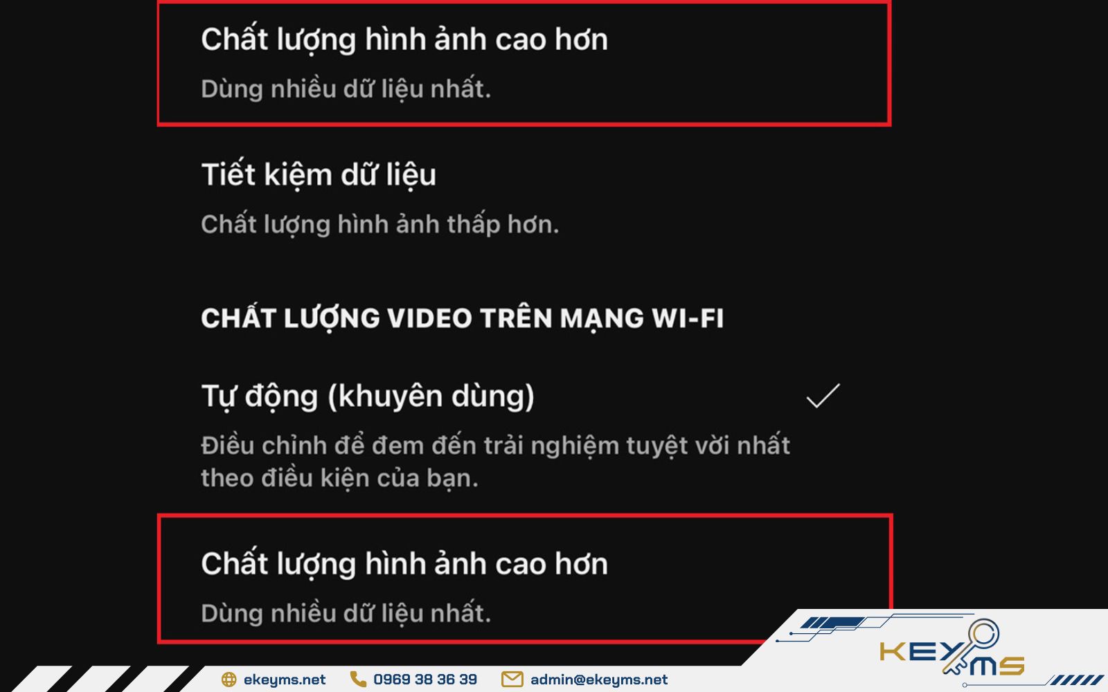 Chọn chất lượng hình ảnh cao hơn để nâng cấp