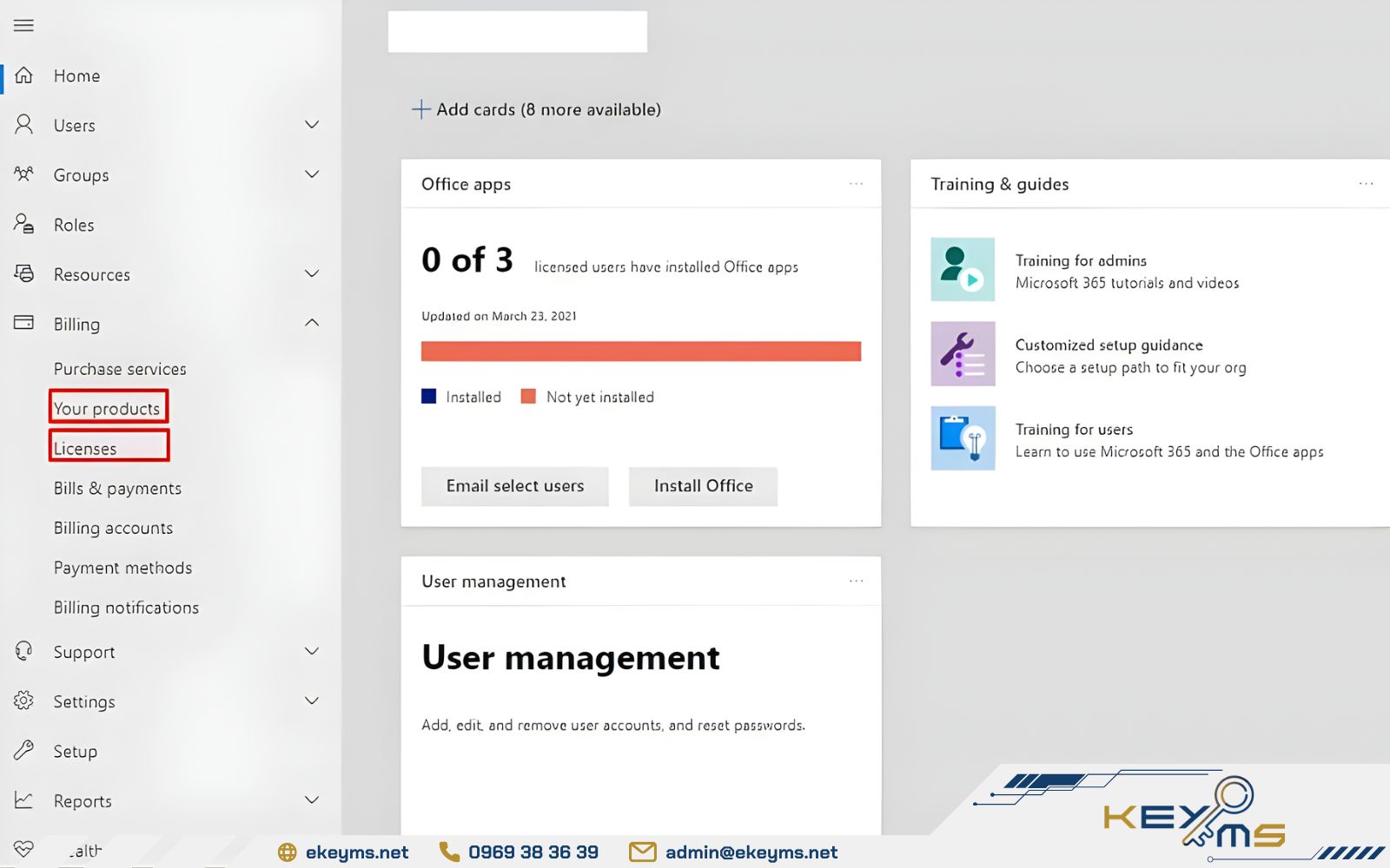 Kiểm tra License Office 365 bằng trang quản trị Office 365 Online Kiểm tra License thông qua trang quản trị Office 365 Online
