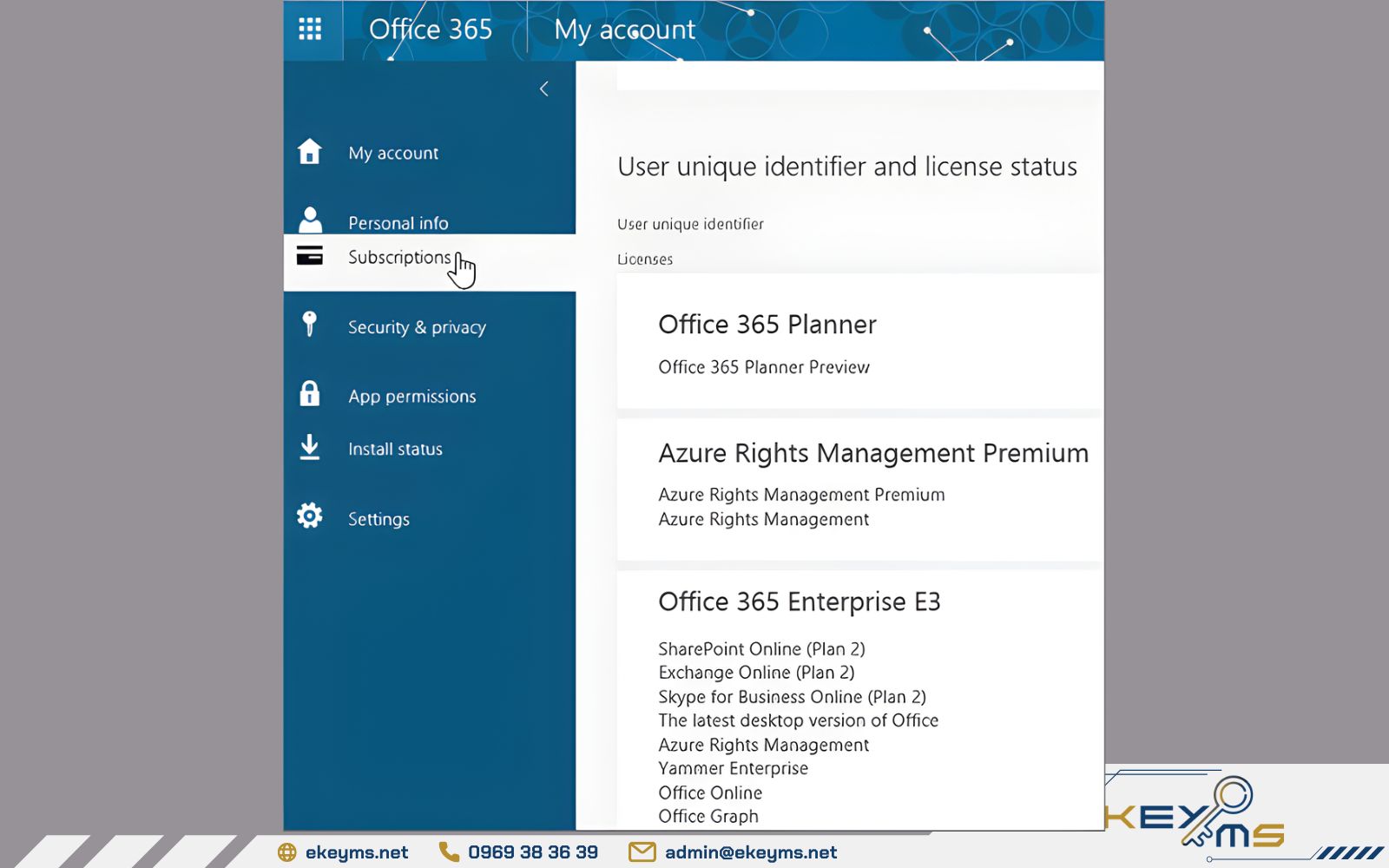 Click chọn Subscriptions để kiểm tra tài khoản Nhấn nút Subscriptions