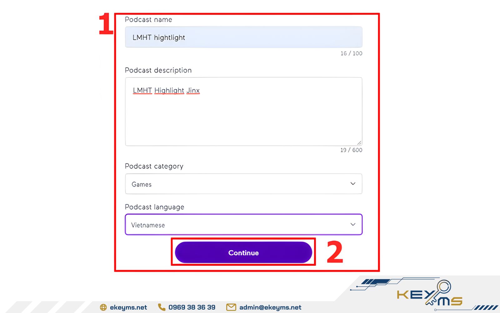 Nhập thông tin kênh