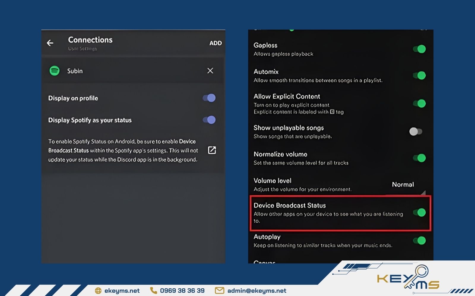 Bật hiển thị trạng thái nghe nhạc Spotify trên Discord