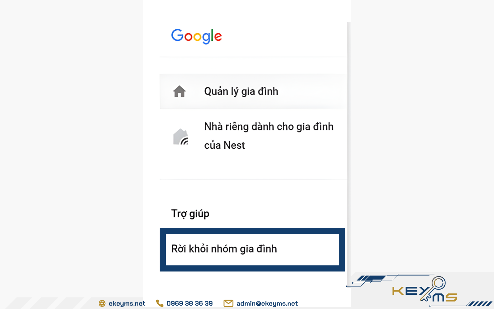 Tại giao diện trang chủ, chọn "Rời khỏi nhóm gia đình"