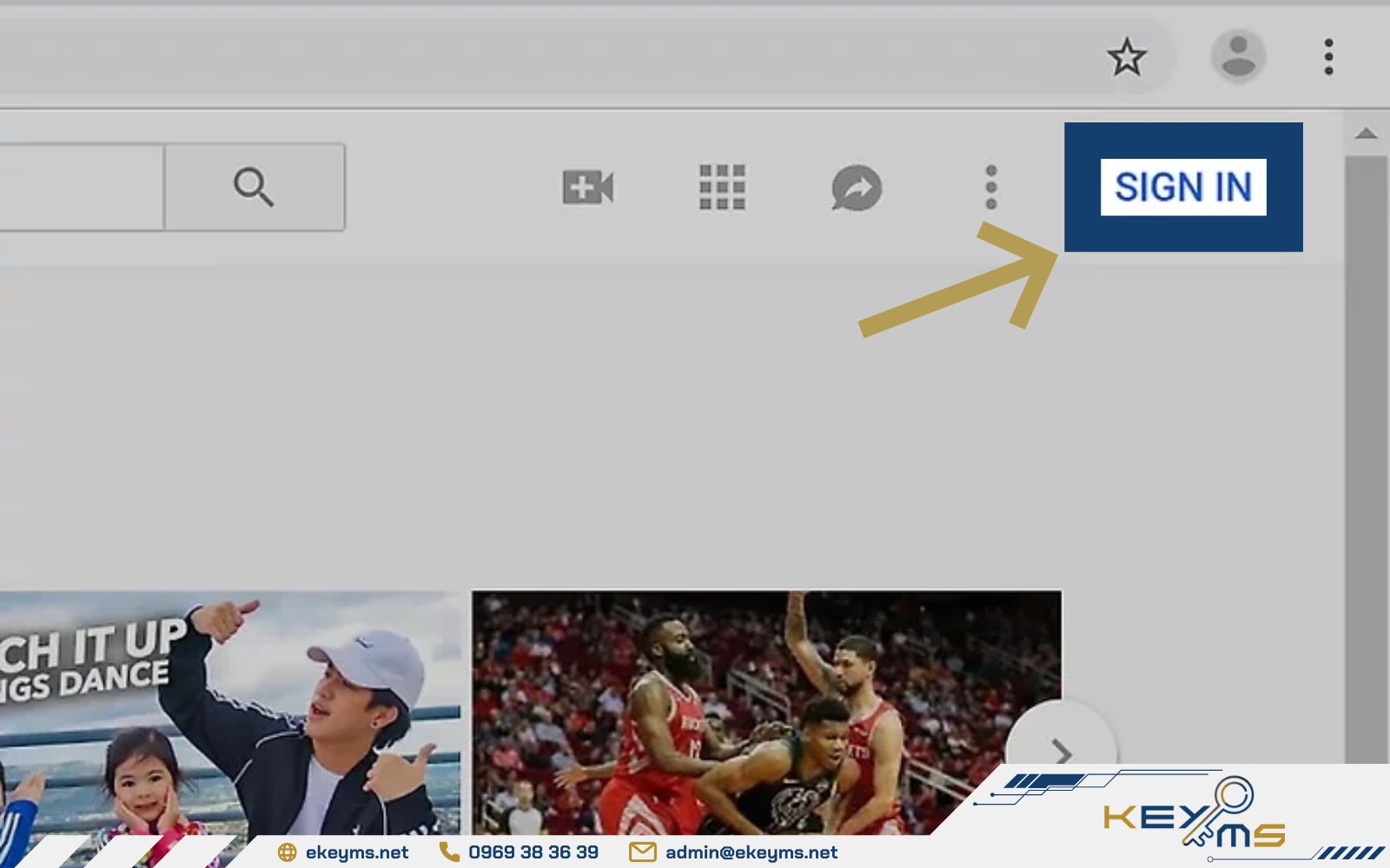 Truy cập vào trang chủ YouTube