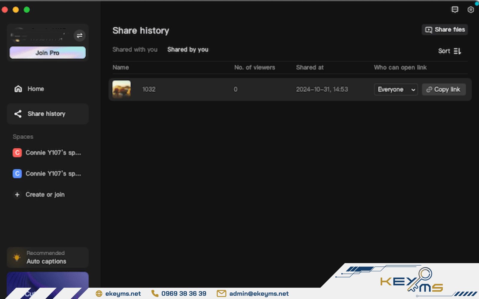 Vào mục Share History