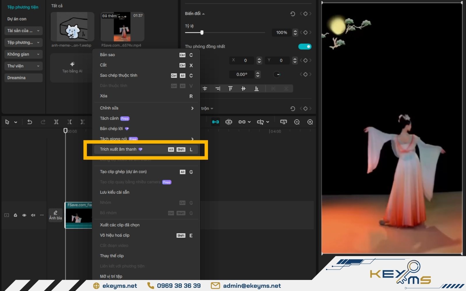 Thao tác tách âm thanh khỏi video
