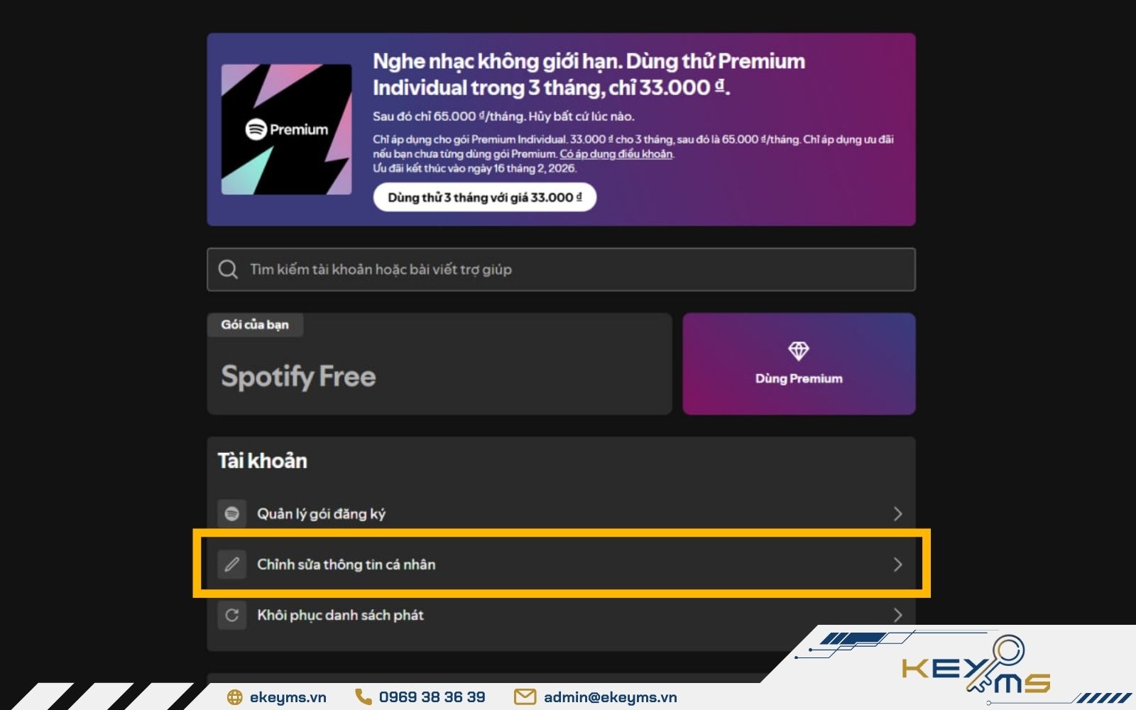 Chọn chỉnh sửa hồ sơ cá nhân