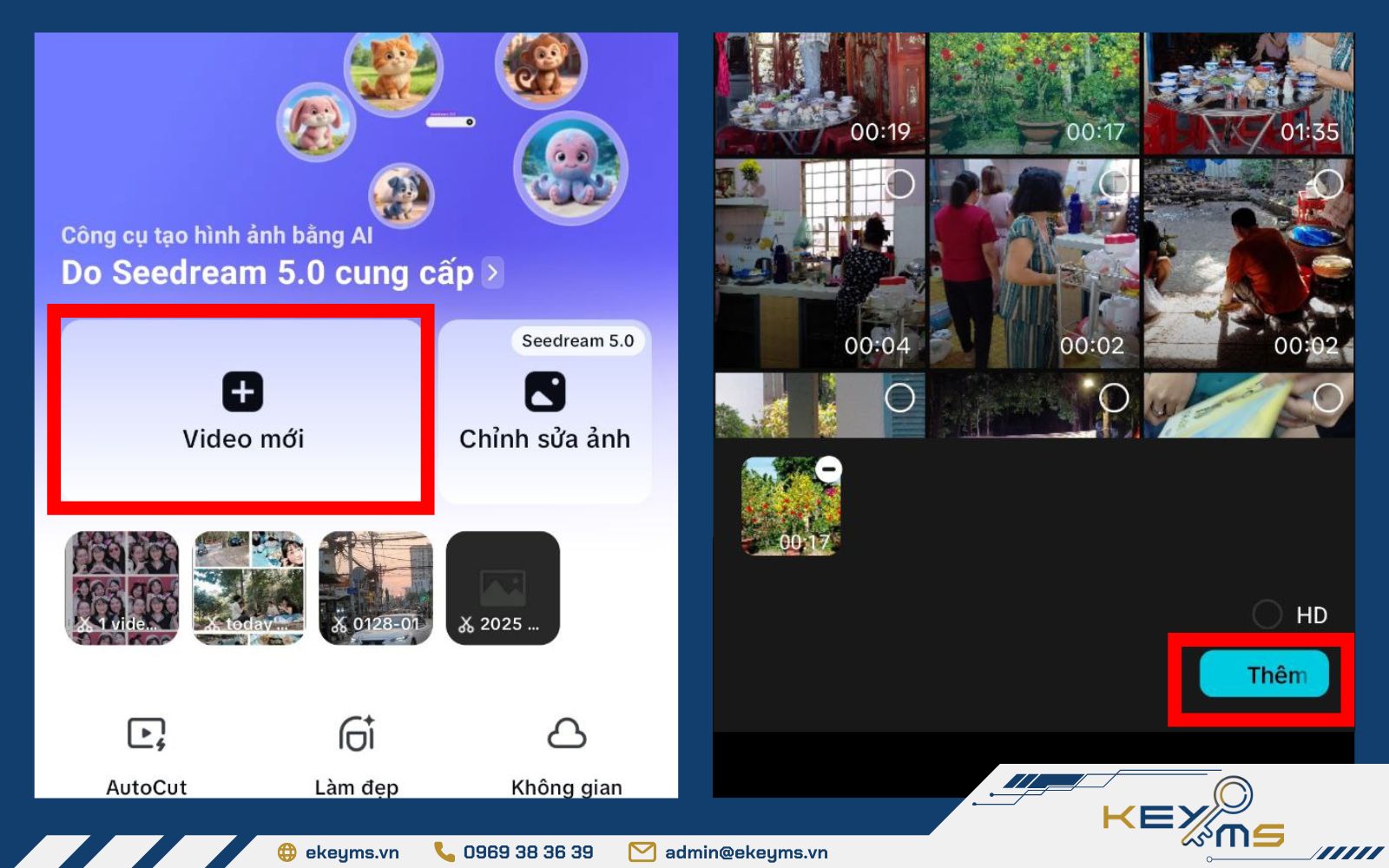 Chọn video để thực hiện cách nhân bản video trên CapCut bằng điện thoại
