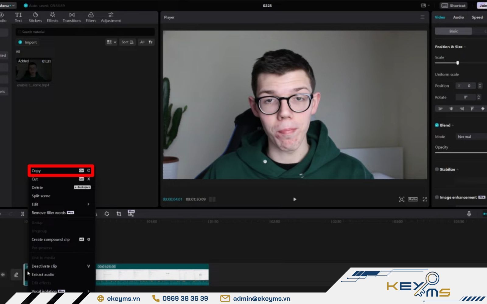 Nhấn chuột phải chọn Copy