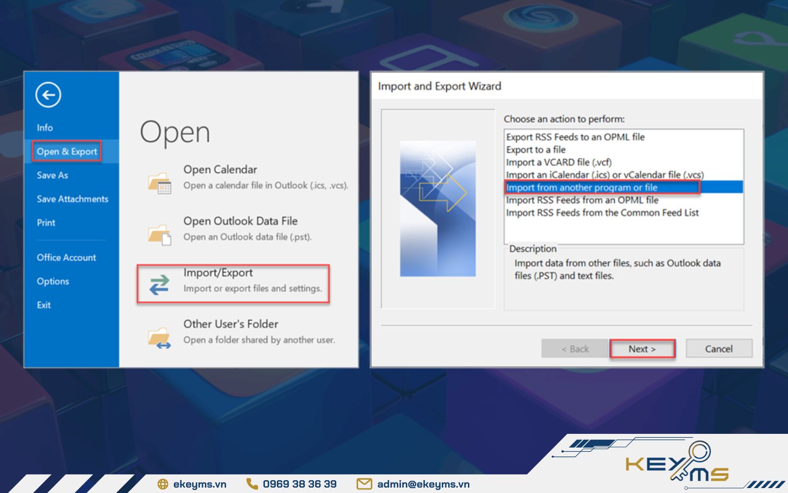 Tùy chọn công cụ Import/Export