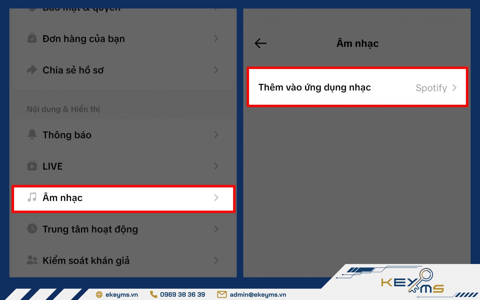 Chọn tính năng Thêm vào ứng dụng nhạc trên TikTok