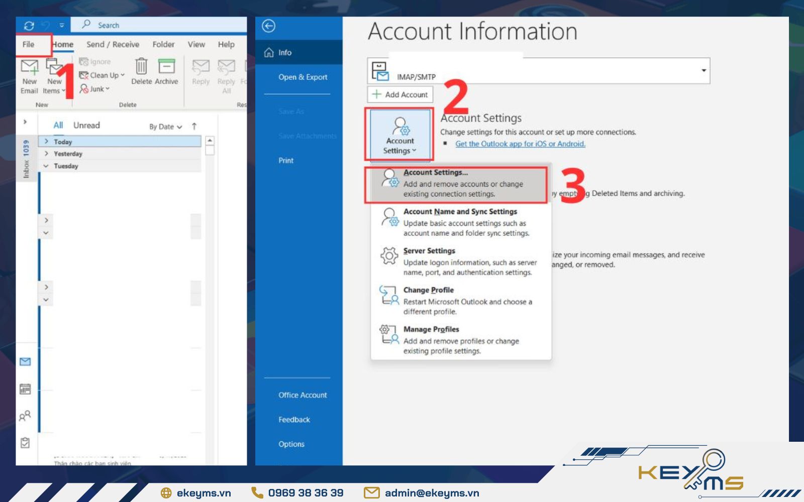 Tùy chọn cài đặt lại tài khoản email để tránh lỗi lỗi Outlook không nhận được mail mới