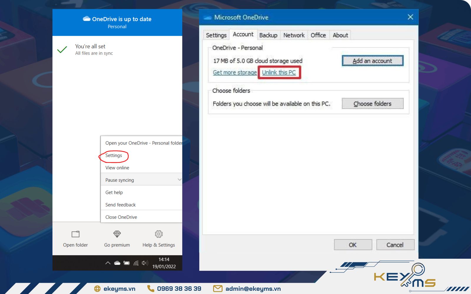Cách khắc phục OneDrive bị lỗi không đồng bộ bằng việc hủy và liên kết lại tài khoản