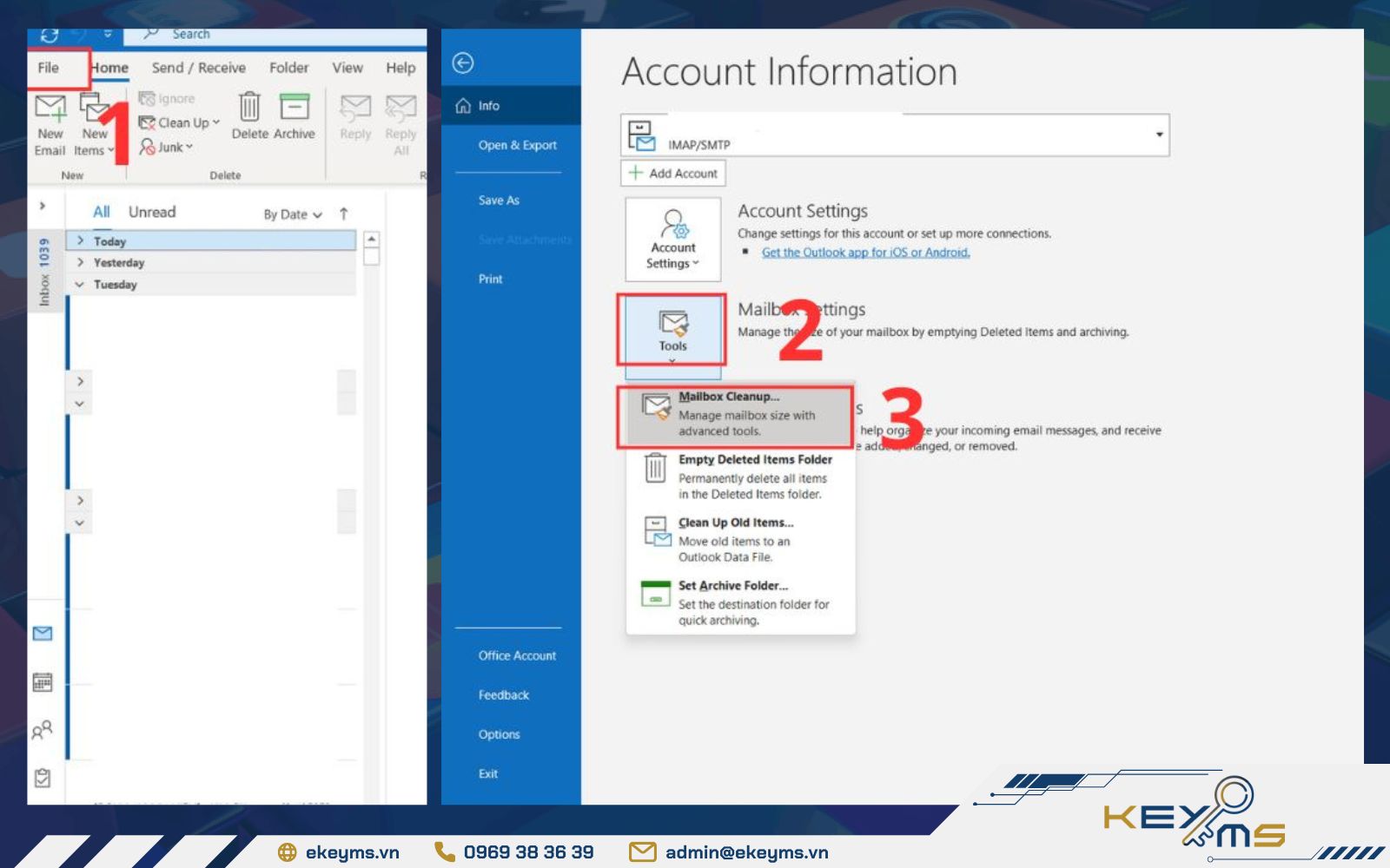Xóa các email cũ trong hộp thư để giải phóng dung lượng